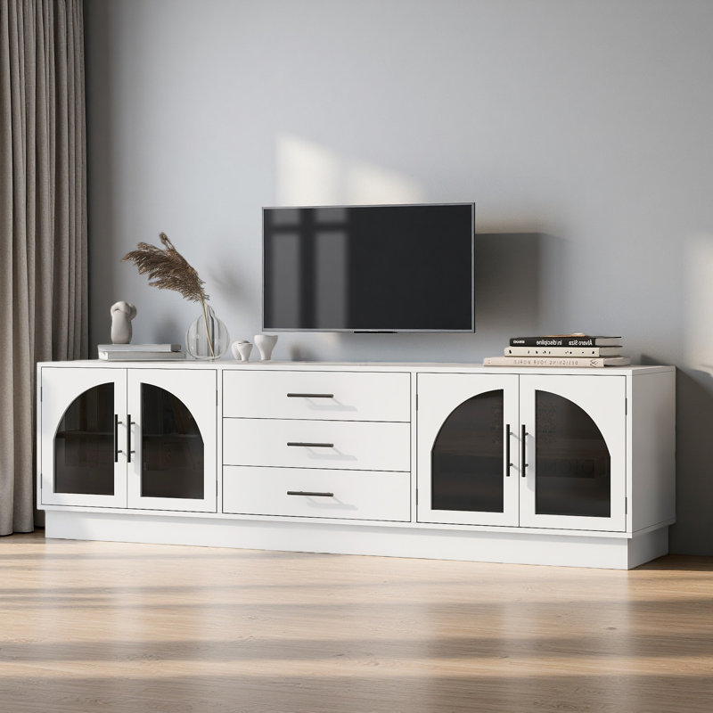 Meuble télé 68,9 po pour téléviseur de 68 po ou moins, meuble télé avec tablettes réglables, Blanc