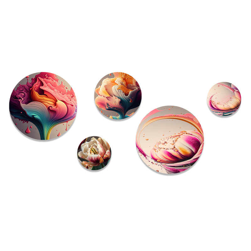 Multicolor Abstract Floral Tulip Metal Wall Art Set