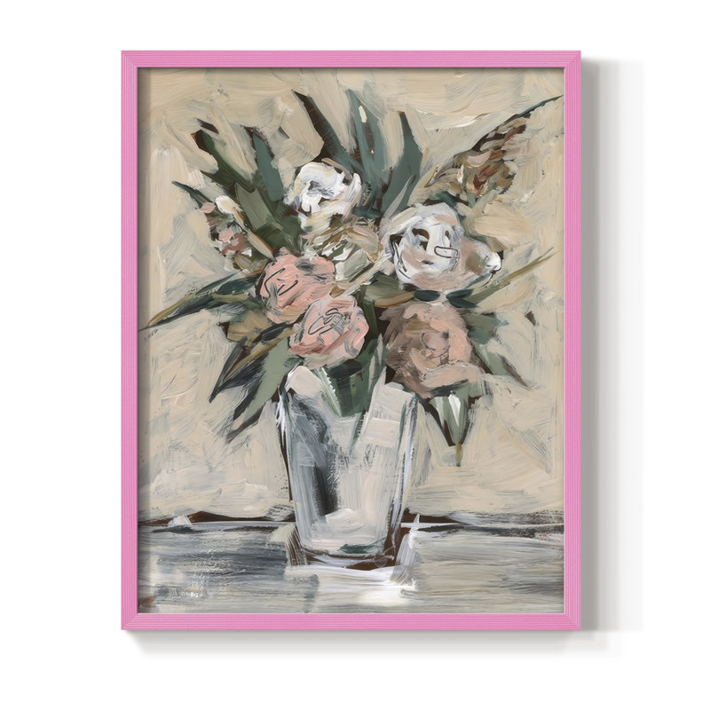 «Neutral & Peach Arrangement I», reproduction encadrée - bois massif, H 15 po x l 12 po, Rose