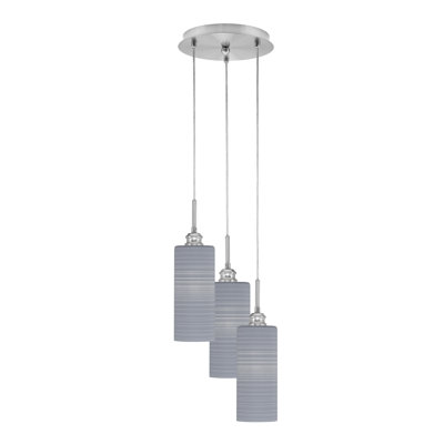 Array 3 Light Cord Hung Cluster Pendalier With 4" Gray Matrix Glass