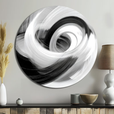 Spirale encre blanche et noire - Spirales abstraites en métal, décoration murale ronde