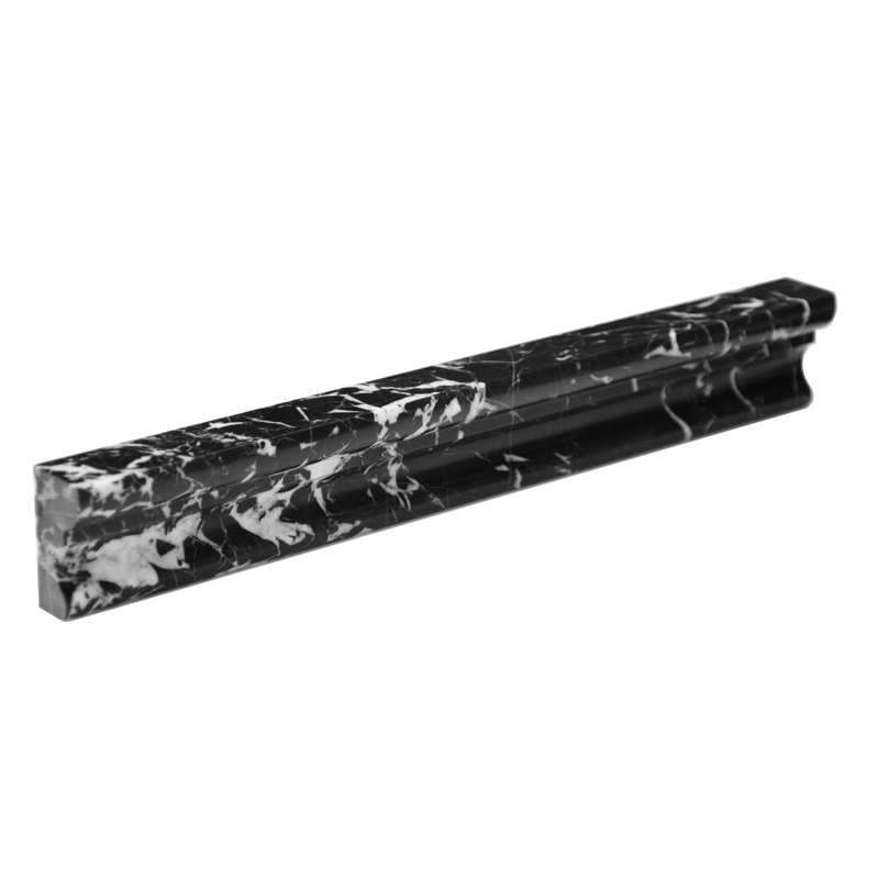 Garniture de tuile de rail de chaise en marbre L 12 po x l 1,8 po, Nero Marquina