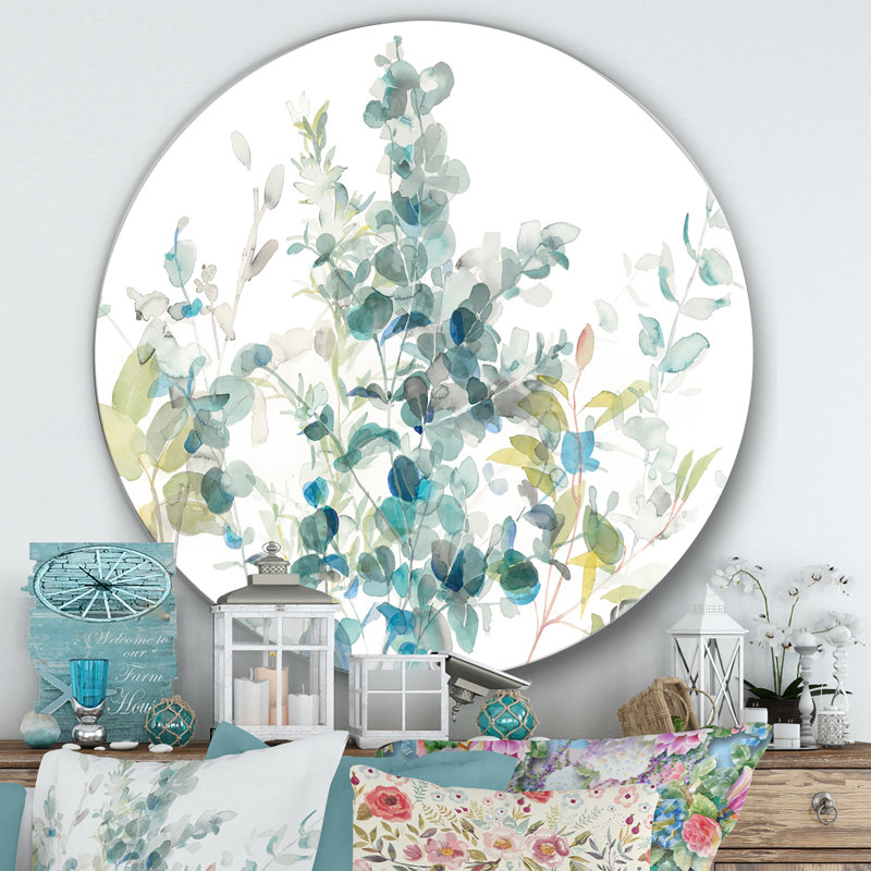 Eucalyptus, élément naturel - reproduction d'art sur cercle en métal, H 11 po x l 11 po