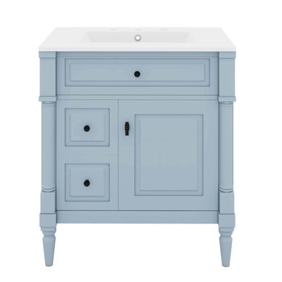 Meuble-lavabo de 30 po avec lavabo, petit meuble-lavabo simple avec 2 tiroirs, tiroir rabattable, tablette de porte, tablette réglable