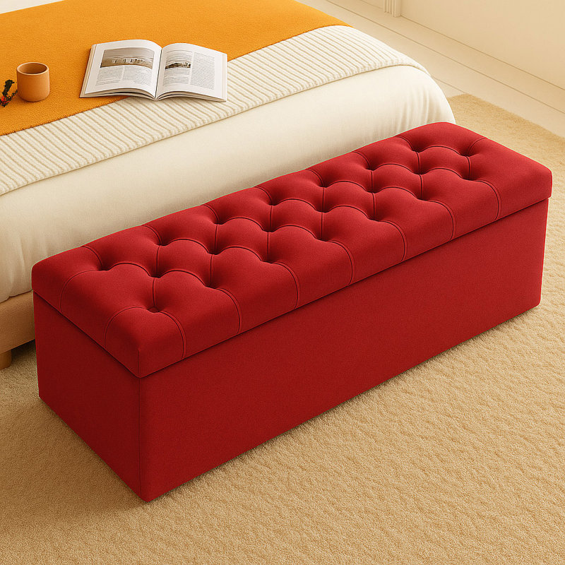 Chesterfield Ottoman Storage Box - Plush Velvet Blanket box - Shoe Bench - End of Bed Bench, Claret Red