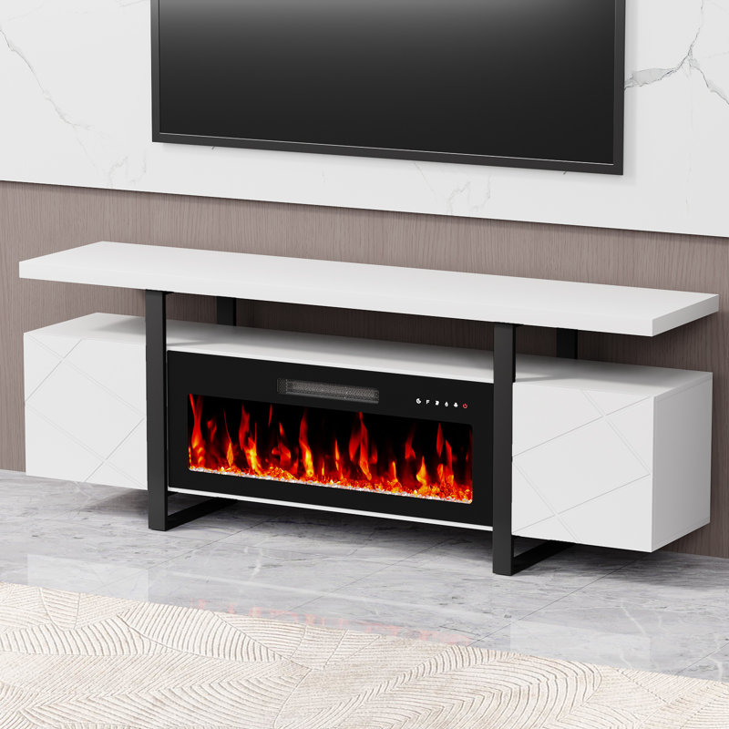 69'' TV Stand for TVs up to 80'' with Electric Fireplace and Adjustable Shelves, White