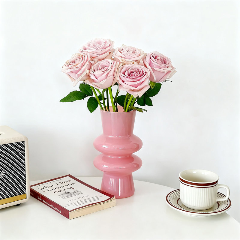 Vase moderne en verre à quatre couches, vase décoratif à fleurs pour décoration intérieure (rose), Rose