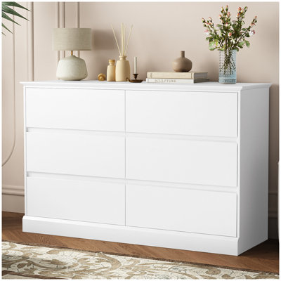 6 Drawer Double Dresser, 47.2" Chest Of Drawers, Modern Bedroom Dresser for Closet and Living Room, White