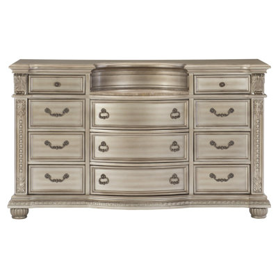 Commode de luxe 1 pièce à finition argentée avec 11 tiroirs et mobilier en marbre véritable
