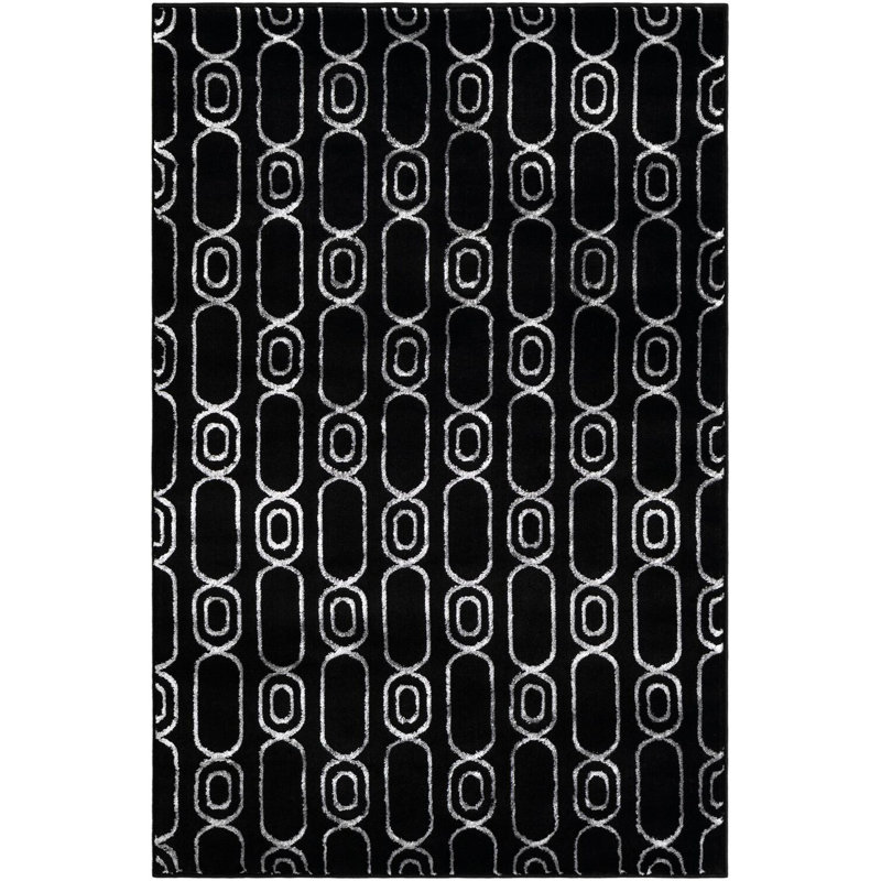 Tapis contemporain noir et argenté Vincente, Rectangle 4 pi 1 po x 6 pi 1 po