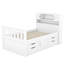 Lit plateforme simple avec tête de lit bibliothèque avec rangement, 4 tablettes et 4 tiroirs sous le lit, blanc-509001910