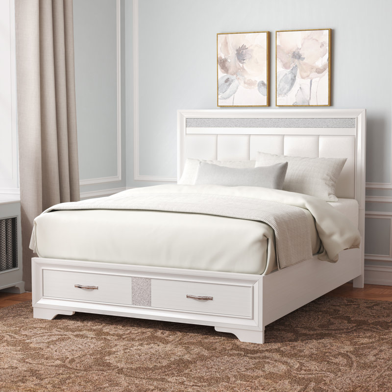 Michaela Vegan Leather Standard Storage Bed, Queen, White