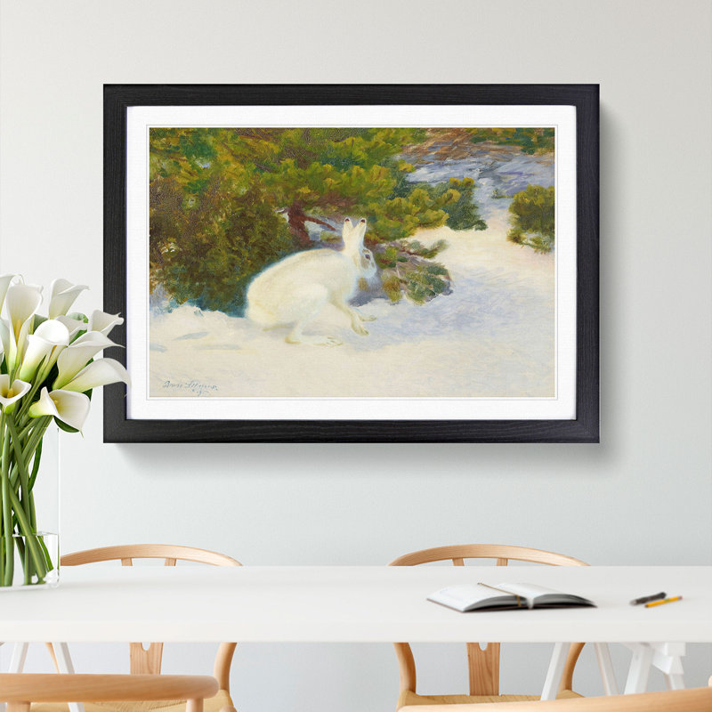 White Hare Vol.8 by Bruno Liljefors - Picture Frame Painting, 36cm H x 48cm W x 2cm D, Black