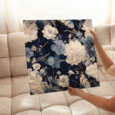 Floral Luxe Flowers Navy Blue IV Cottage Unframed Art Print