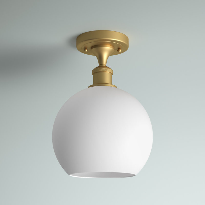 Cranston Glass Flush Mount, Matte White, 10.75" H x 8" W x 8" D, Brass