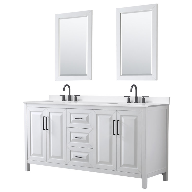 Daria 72'' W Vanity, Matte Black, White, White Quartz