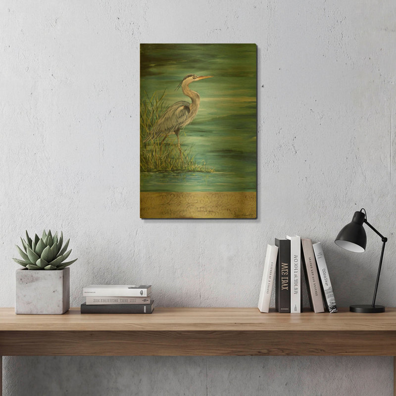 «Great Blue Heron 2» par Jean Plout, art mural en métal doré, 16 po x 24 po, 16"x24"