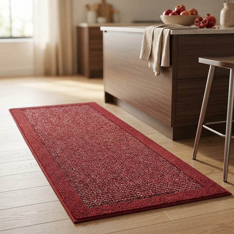 Tapis de cuisine antidérapant et antitaches, lavable à la machine, Rouge