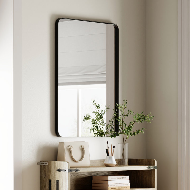 Black Aluminum Framed Rectangle Bathroom Mirror, Vanity Mirror With Tempered Glass, 36" x 30"