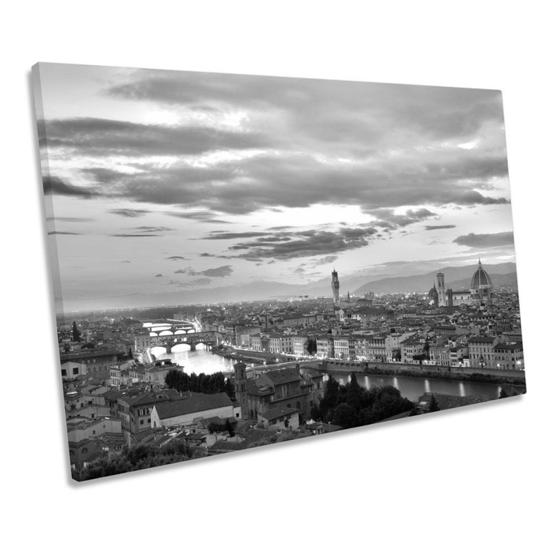 Florence Italy Skyline Sunset B&W - Wrapped Canvas Print, 81.3cm H x 121.9cm W x 4cm D