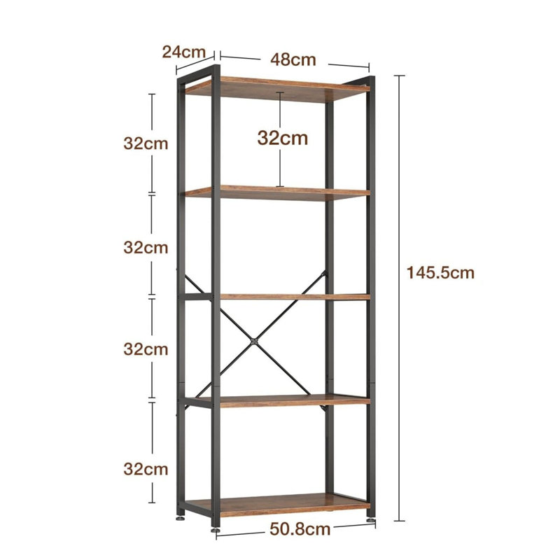 145.5 cm H x 48 cm W Steel Bookcase, Brown