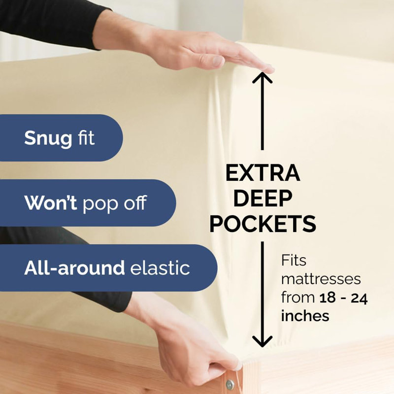 6 Piece Extra Deep Pocket Sheet Set, Cooling & Breathable Bed Sheets, Soft Hotel Luxury Bedding, Fits 18–24 Inch Mattress