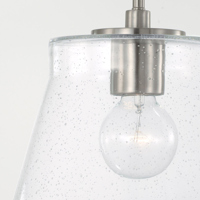 Brushed Nickel Clear Seeded Glass Drum Pendant Light
