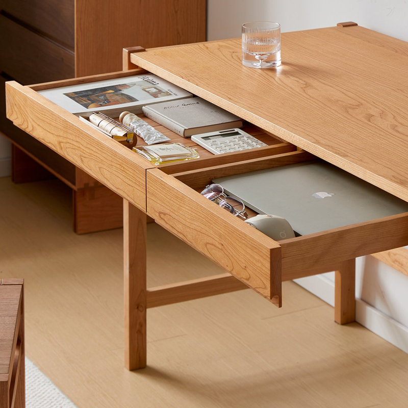 Bureau rectangulaire en bois massif avec 2 tiroirs Burlywood, 29.53"H×39.37"L×21.65"W