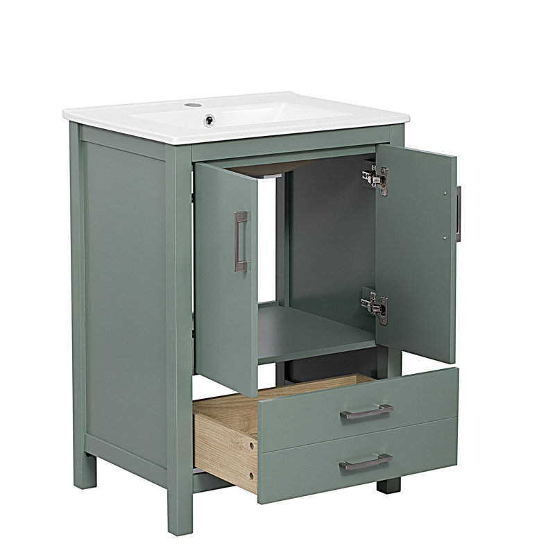 24" Bathroom Vanity with Ceramic Sink, Bathroom Cabinet with 1 Drawer and 2 Doors