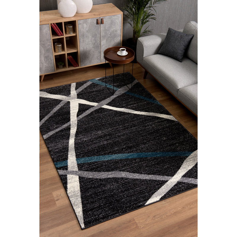 Rug Branch Azar 5' x 7' (5'3" x 7'5") Grey/Blue Abstract Lines Indoor Area Rug, Contemporary, Medium Pile, Stain-Resistant Carpet - Living Room, Bedroom, Dining Room, and Kitchen