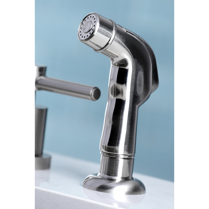 Kingston Brass Concord Double-Handle Widespread Kitchen Faucet, Polished Chrome, With Spray