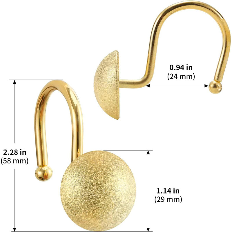 Magnifiques anneaux de crochets de rideau de douche dorés, ensemble de 12 anneaux de suspension décoratifs en laiton en métal antirouille pour salle de bain