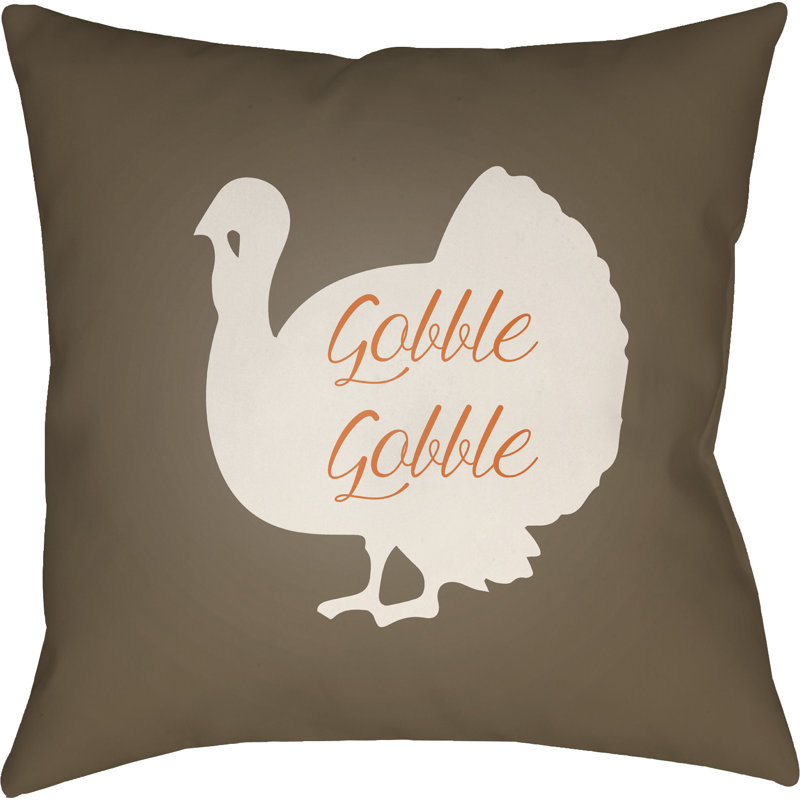 Contemporary Gobble Indoor/Outdoor Throw Pillow, 20" H x 20" W x 4" D, Brown/White/Orange