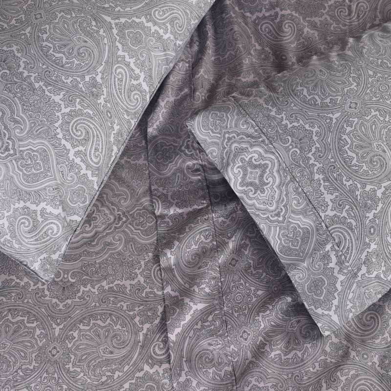 Dark Grey Cotton-Blend Paisley Full/Queen Duvet Cover Set