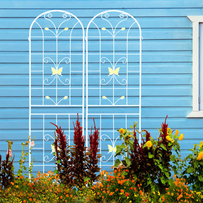 86.7" X 19.7" Rustproof Garden Trellis 4 Pack Cream White Metal For Socials Factors