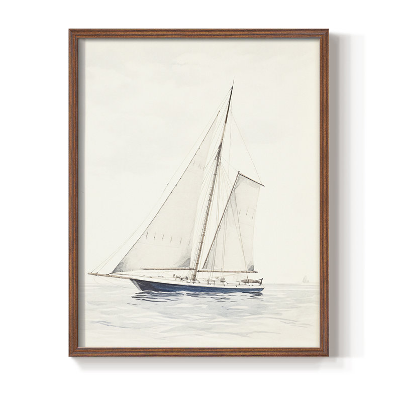 Impression nautique rétro I, reproduction encadrée - bois massif, H 30 po x l 24 po, Noyer