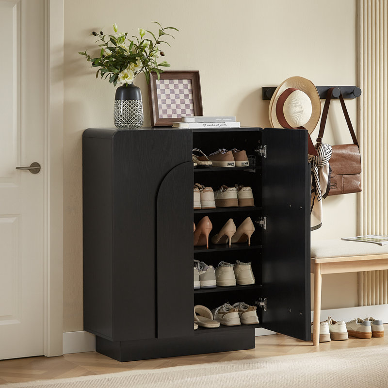Armoire à chaussures à 5 niveaux avec 20 paires de portes et tablettes réglables pour le vestibule, Noir