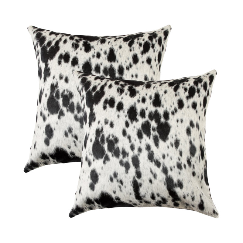 Set of Two 18" Cowhide Throw Pillows, Dark Black/White