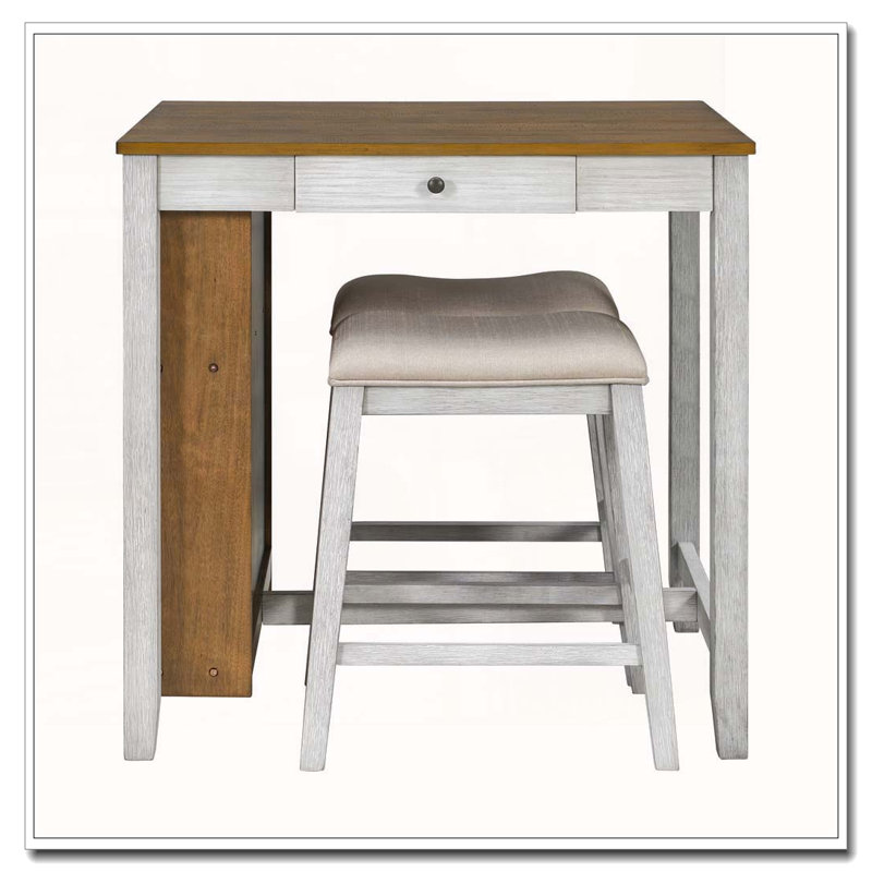 Ensemble de table de bar avec prise électrique, rangement et 2 tabourets