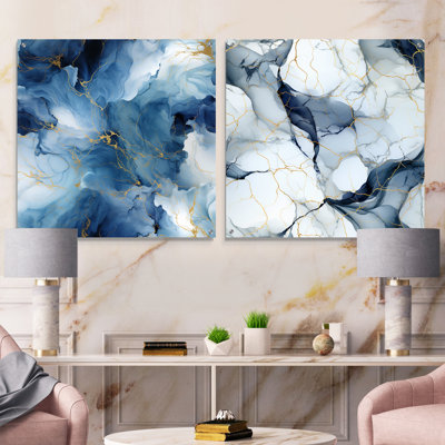 Hollange - Ensemble de 2 peintures murales abstraites en acrylique sur verre marbré