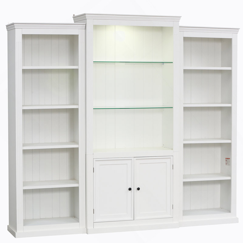 78.75" Tall 3-Piece Retro Bookcase Set With Adjustable LED Lighting And Tempered Glass Shelves For Flexible Display And Storage.