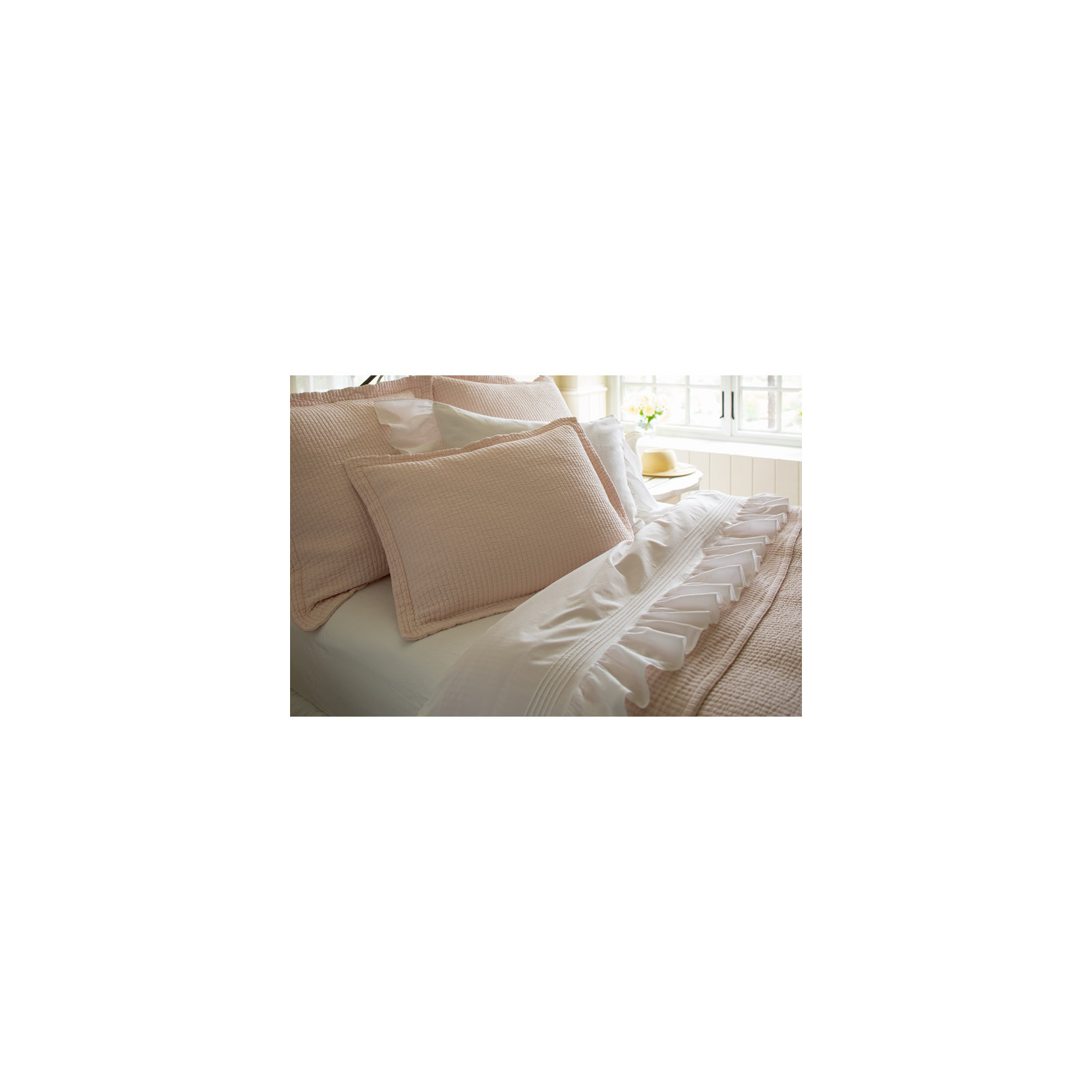 Hudson Stripe Cotton Blend Sham Set, King, Petal