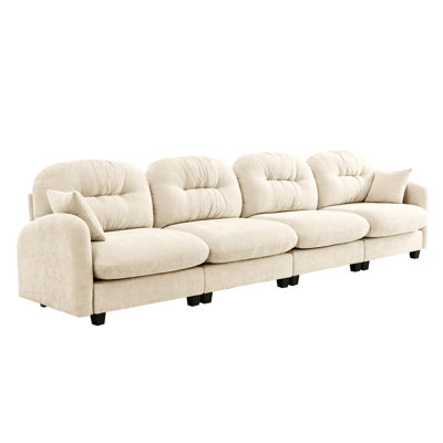 Chenille Four - Seater Modular Couch, Washable Fabric, , 2 Throw Pillows, Fits Living Areas Beige Sectional With Various Combinations, Cushion, Pillows For Bedrooms