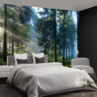 Nature Forest Tree Mural Woodland Landscape Backgrounds Cottage Jungle Wallpaper Extra Large Wall Murals For Bedroom Living Room(Not Peel And Stick)- 108“X 75"