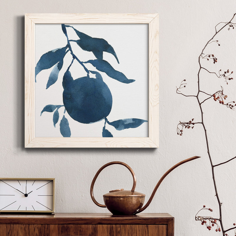 Indigo Oranges III - Toile encadrée de qualité supérieure - prête à être accrochée, H 35,5 po x l 35,5 po x P 1,5 po