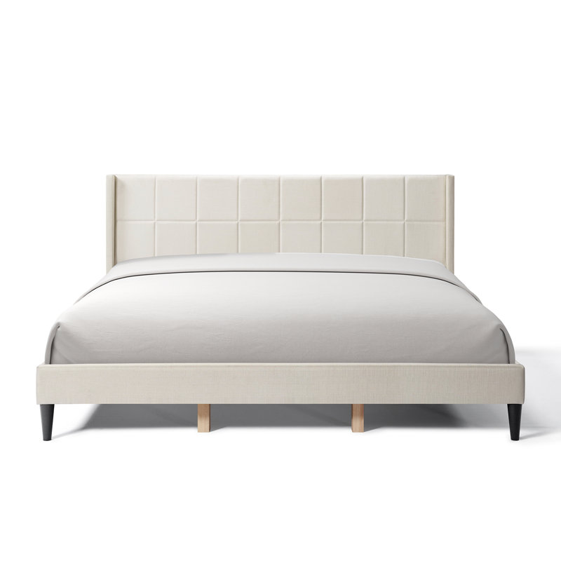 Luma King Upholstered Wingback Platform Bed, Beige