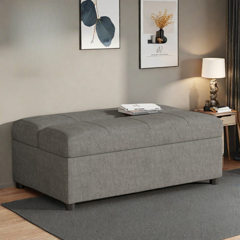 Lit escamotable pliant avec lit d'invité convertible et matelas, structure en métal massif, Chenille grise foncée