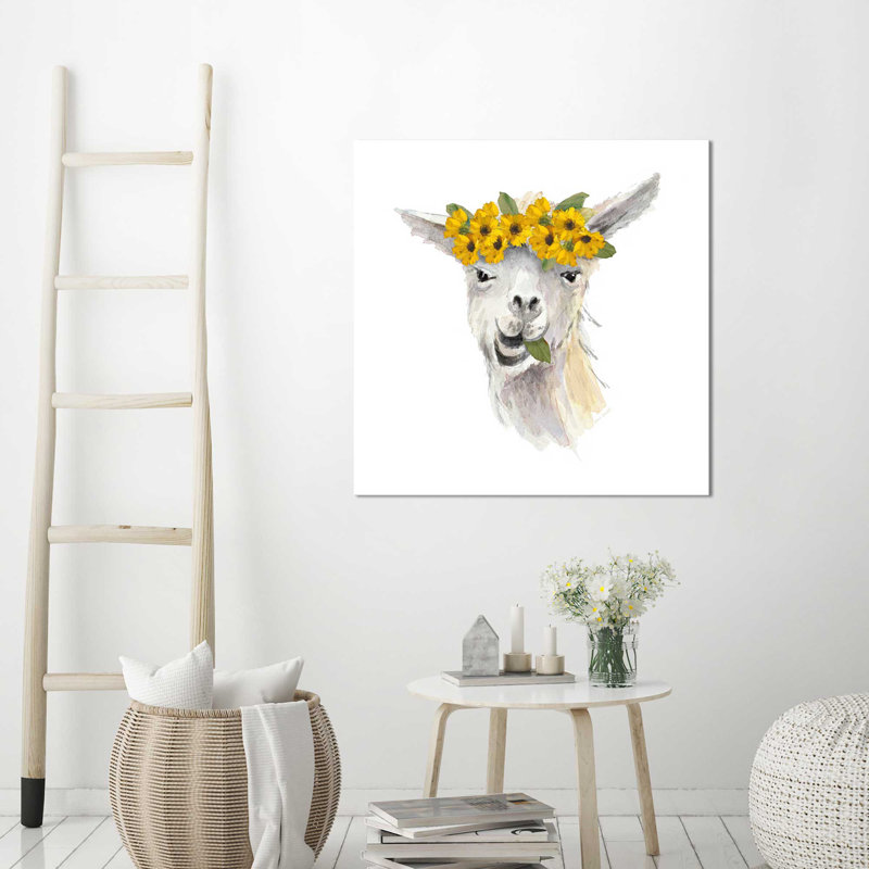 Floral lama I - reproduction de peinture à l'aquarelle, H 36 po x l 36 po x P 1,5 po, Toile tendue