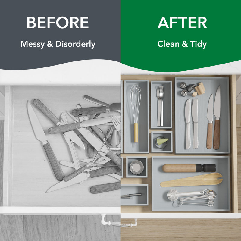 Ensemble de 21 tiroirs en bambou, bacs en bois multi-usages pour la cuisine, la salle de bain, le bureau et l'organisation de maquillage