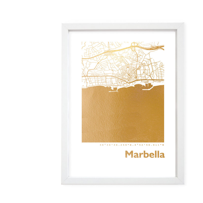 Marbella Map - Single Picture Frame Print, 42.5cm H x 32.5cm W x 3.5cm D